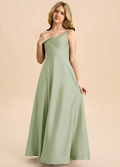 Azazie Bug Junior Linia A Pofałdowany Satyna elastyczna Długość podłogi Młodsza druhna Sukienka image3