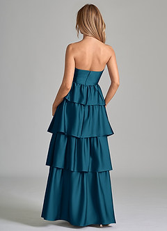 Azazie Faye Brudtärnklänningar Klänning av A-Linje i Stretch Satin Ruched Bläckblå image7