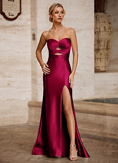 Aelina Wine Cutout Corset Satin Prom Dress image5