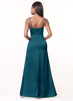 Azazie Maci Brautjungfernkleider A-Linie V-Hals Gefaltet Stretch-Satin Kleid Tintenblau image2