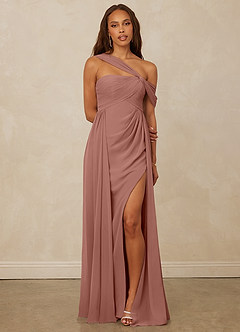 Christian Siriano Bridal for Azazie 1014 Bridesmaid Dresses Cedar Rose A-Line Off the Shoulder Chiffon Dress image1