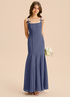 Azazie Evey Junior Abito Sirena in Chiffon Plissettato Stormy image4