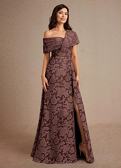 Azazie Milton Moeder van de bruid jurken A-Lijn Jurk van Bloemen Burn-out Geplooid Espresso image5