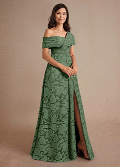 Azazie Milton Mother of the Bride Dresses Eucalyptus A-Line Pleated Floral Burnout Dress image3