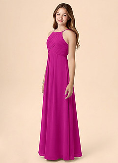 Azazie Ginny Junior Linia A Pofałdowany Szyfon Długość podłogi Młodsza druhna Sukienka image3