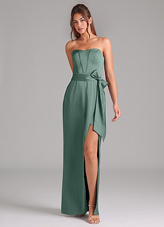 Azazie Jamie Bridesmaid Dresses Eucalyptus A-Line Strapless Stretch Satin Convertible Dress image3