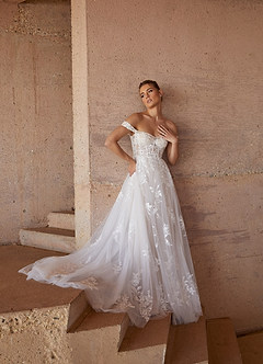 Azazie Wendie Wedding Dresses Diamond White Champagne A-Line Sequins Tulle Dress image2