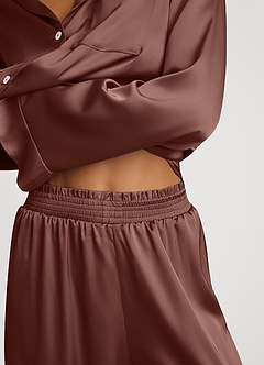 front Personalized Embroidered Long Satin Pajama Set