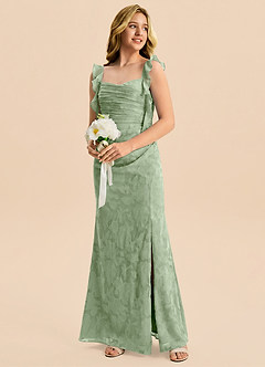 Azazie Jessamine Junior Meerjungfrau-Linie Herzausschnitt Blumen-Burnout Kleid Staubiger Salbeigrün image4