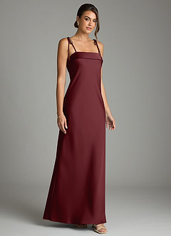 Azazie Ellia Bridesmaid Dresses Cabernet Sheath Bow Stretch Satin Dress image3