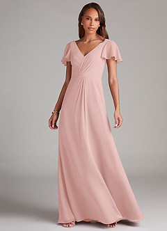 Azazie Soren Bridesmaid Dresses Powder Pink A-Line Ruched Chiffon Dress image6