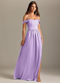 Azazie Calianna Bridesmaid Dresses Lilac A-Line Off the Shoulder Stretch Satin Convertible Dress image7