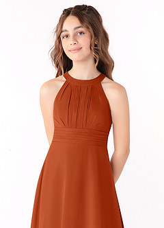 Azazie Linna Junior Vestido de Naranja Quemada de Gasa de Corte En A con Plisado image4