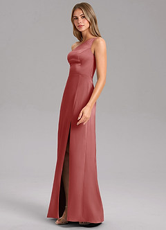 Azazie Phaedra Bridesmaid Dresses Antique Rose A-Line One Shoulder Stretch Satin Dress image4