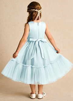 Azazie Miracle Blumenmädchenkleider A-Linie Schleifen Matte Satin Kleid Seegrün image2