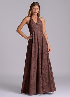 Azazie Tessie Brudtärnklänningar Klä av A-Linje i Blommig Utbrändhet Plisserad Espresso image1