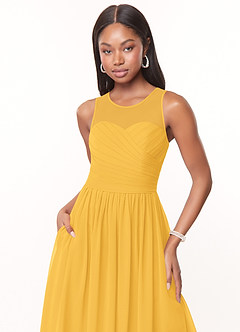 Azazie Nina Bridesmaid Dresses Marigold A-Line Pleated Chiffon Dress image5