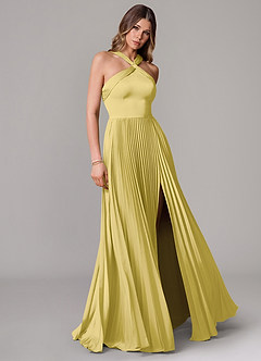 Azazie Afra Abiti da Damigella Abito A-Line in Raso Elasticizzato Plissettato Canarino image1