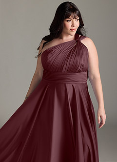 Azazie Charlize Bridesmaid Dresses Sangria A-Line One Shoulder Stretch Satin Dress image15