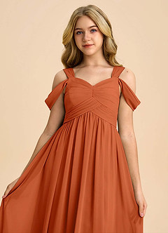 Azazie Lianne Junior Burnt Orange A-Line Off the Shoulder Chiffon Dress image4