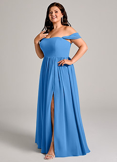 Azazie Calianna Bridesmaid Dresses Blue Jay A-Line Off the Shoulder Chiffon Convertible Dress image10