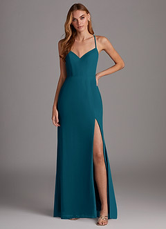 Azazie Manila Bridesmaid Dresses Ink Blue Sheath V-Neck Chiffon Dress image1