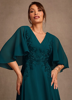 Azazie Tilda Mother of the Bride Dresses Pine A-Line Lace Chiffon Dress image5