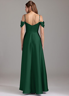 Azazie Marley Bridesmaid Dresses Dark Green A-Line Off the Shoulder Stretch Satin Convertible Dress image5