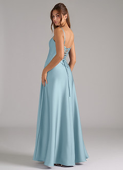 Azazie Valentine Bridesmaid Dresses Moody Blue A-Line Corset Stretch Satin Dress image2