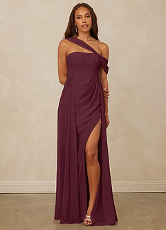 Christian Siriano Bridal for Azazie 1014 Bridesmaid Dresses Cabernet A-Line Off the Shoulder Chiffon Dress image1