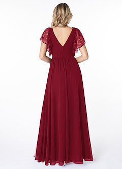 Azazie Zella Bridesmaid Dresses Burgundy A-Line Lace Chiffon Dress image2