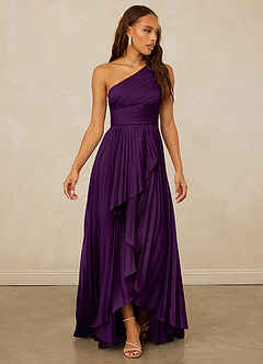 Christian Siriano Bridal for Azazie 1008 Bridesmaid Dresses Grape A-Line One Shoulder Stretch Satin Dress image3