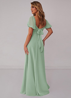 Barbie ♥ Azazie Brautjungfernkleider A-Linie Plissee Chiffon Kleid Agave image2