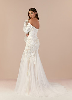 Azazie Arlette Wedding Dresses Diamond White Champagne Mermaid Sweetheart Sequins Tulle Dress image5