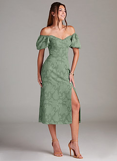Azazie Evalina Vestidos de damas de honor Vestido de Matcha de Devorado Floral de Corte Recto image3