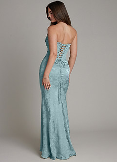 Azazie Electra Bridesmaid Dresses Light Blue Jacquard Mermaid Corset Floral Jacquard Dress image2