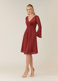 Azazie Teraso Mother of the Bride Dresses Rust A-Line Pleated Mesh Dress image3