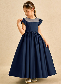 Azazie Toffee Abiti da Ragazza di Fiori Abito Stile Principessa in Raso Opaco Fiocco Marino Scuro image4