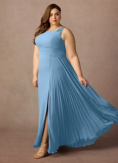 Azazie Galvan vestidos de madre de la novia Vestido de Azul Acero de Gasa de Corte En A con Lentejuela image8