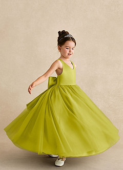 Azazie Peanut Flower Girl Dresses Lemongrass A-Line Strap Tulle Dress image5