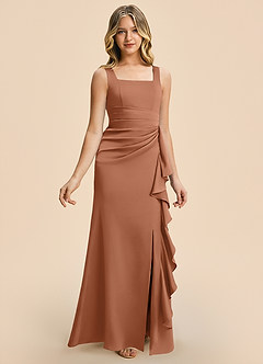 Azazie Adrienne Junior Bronzer Sheath Pleated Stretch Satin Dress image6
