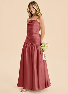 Azazie Romi Junior Antique Rose A-Line Pleated Stretch Satin Dress image3