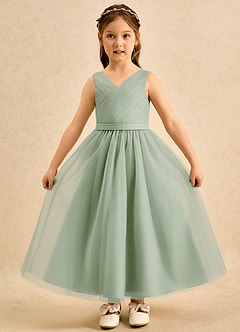 Azazie Lilium vestidos de niña de las flores Vestido de Salvia Polvorienta de Tul de Corte en A con Plisado image4