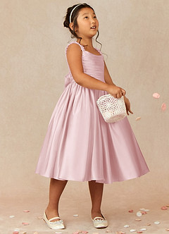 Azazie Cutie Pie Flower Girl Dresses Powder Pink A-Line Pleated Matte Satin Dress image1