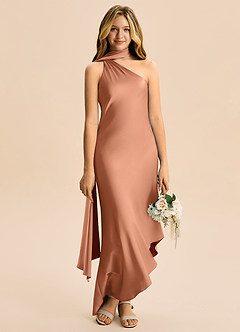 Azazie Briony Junior Etui Plissee Stretch-Satin Kleid Bronzer image5