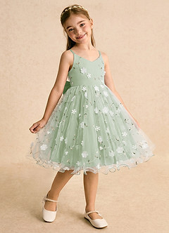 Azazie Junebug Flower Girl Dresses Dusty Sage Ball-Gown Spaghetti Strap Tulle Dress image2