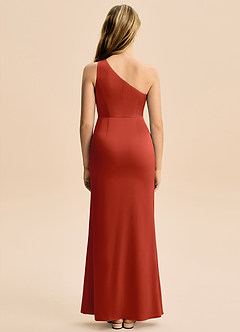 Azazie Akilah Junior Robe Fourreau en Satin extensible Plissée Rouille image6