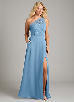Azazie Phaedra Bridesmaid Dresses Steel Blue A-Line One Shoulder Chiffon Dress image1