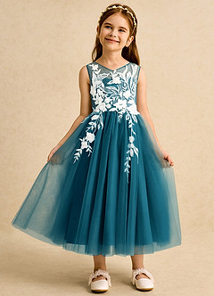 Azazie Sundae Robe Demoiselle D'honneur Fillette Robe Princesse en Dentelle Bleu Encre image6