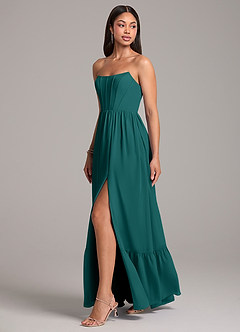 Azazie Kailee Bridesmaid Dresses Peacock A-Line with Pockets Chiffon Dress image3